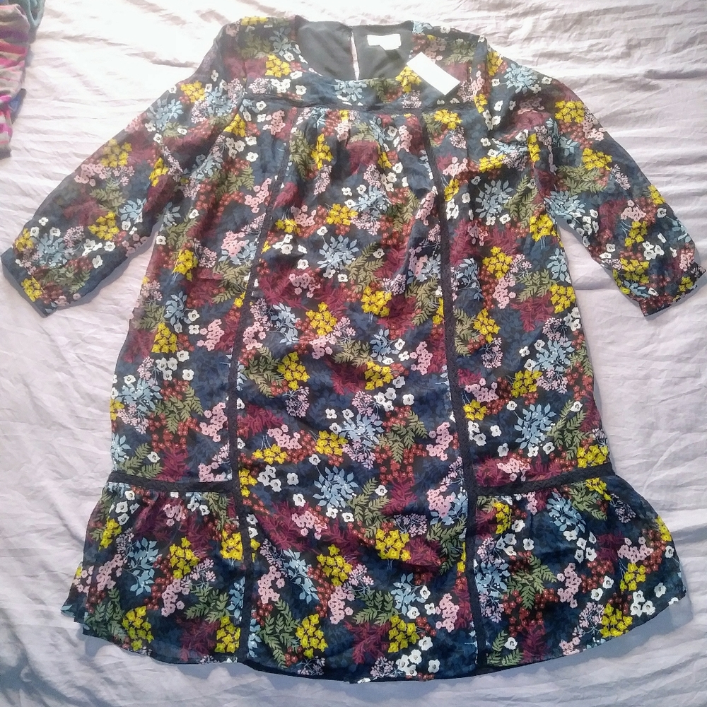 Loft Flowy Floral Dress MP 3/4 Sleeves NWT